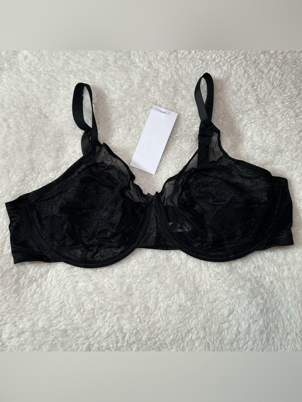 HSIA Enchanted Unlined Lace Underwire Bra 44D Black NEW